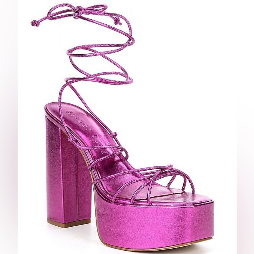 Gianni Bini Rixey Leather Platform Ankle Wrap Strappy Heels Dilliards